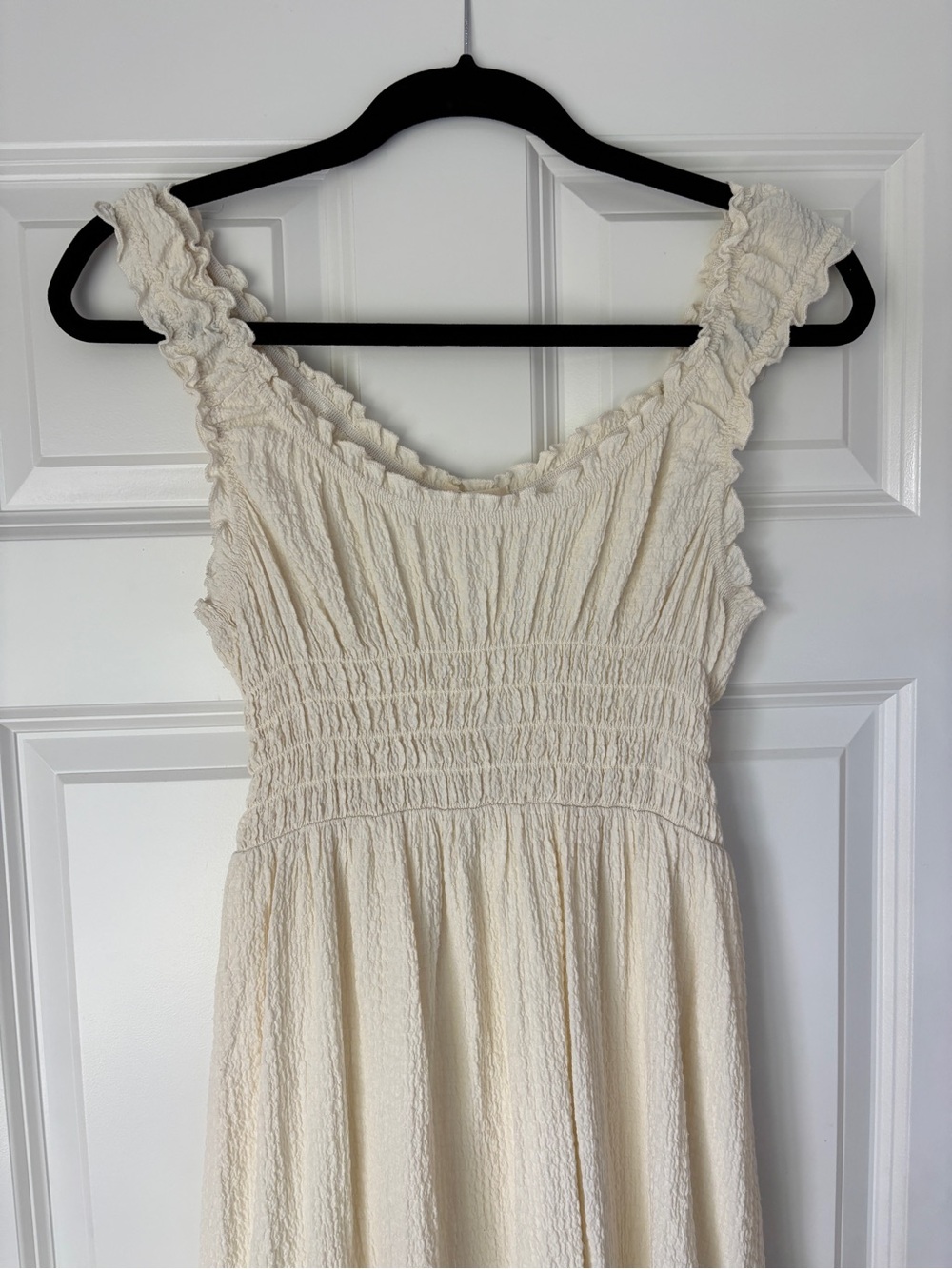 cream smocked ruffle strap sundress - Picture 2 of 6
